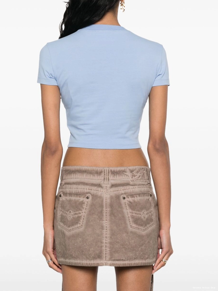 Cheap glitter-logo Jeans Couture Versace cropped cotton Women T-shirt 0728